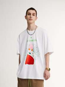 Camiseta De Hombro Caído Para Hombres Con Gráfico De Letras Y Números - Blanco - Ver 4