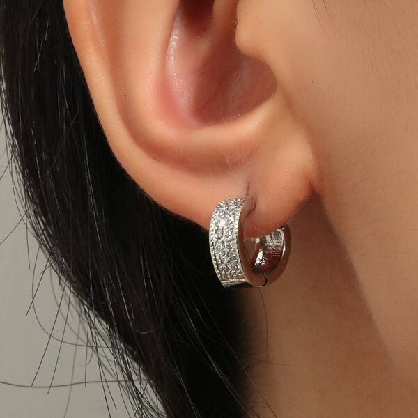 

Zircon Heart Design Hoop Earrings, Silver