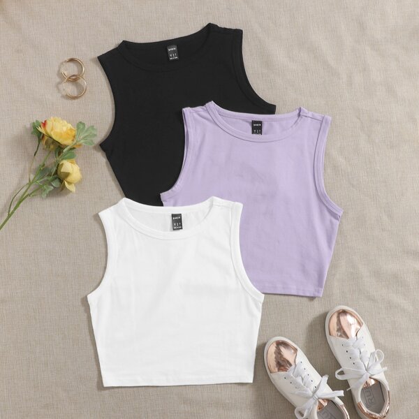 

3pcs Round Neck Tank Top, Multicolor