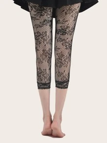 Hollow Out Fishnet Capris Tights - Black - View 2