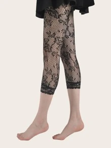 Hollow Out Fishnet Capris Tights - Black - View 3