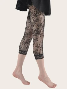 Hollow Out Fishnet Capris Tights - Black - View 4