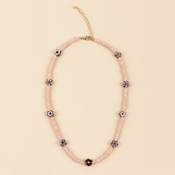 

Flower Decor Beaded Necklace, Pink