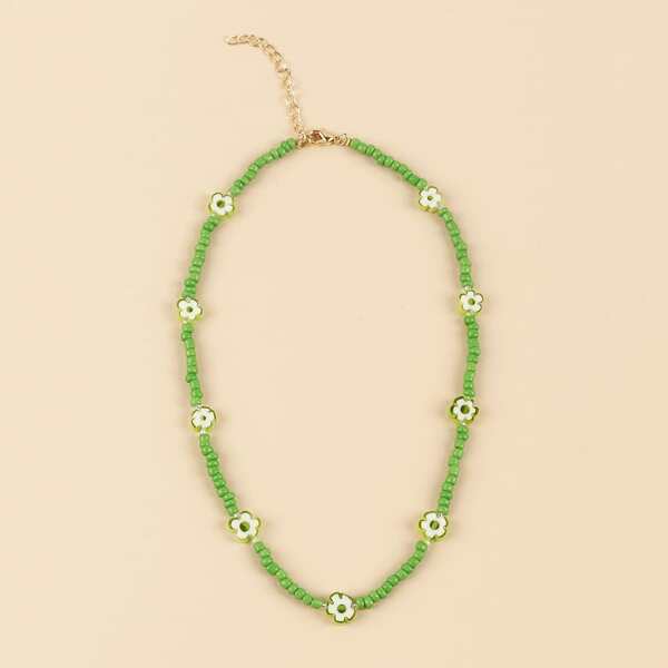 

Flower Beaded Necklace, Green