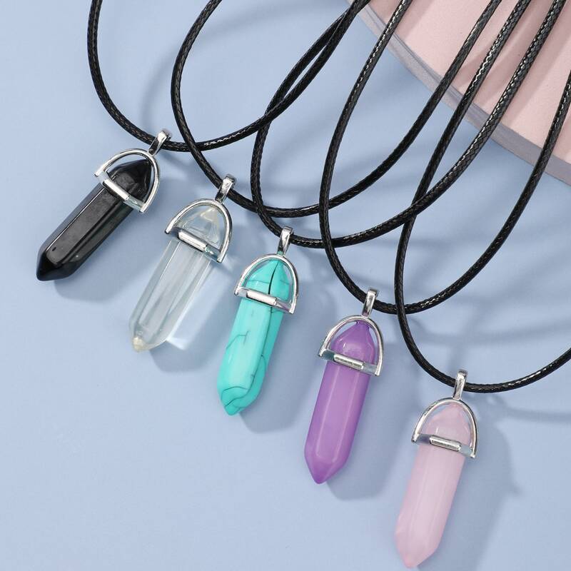 

5pcs Stone Pendant Necklace, Multicolor