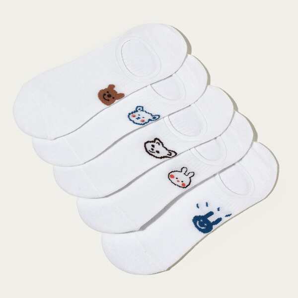 

5pairs Cartoon Graphic Invisible Socks, White