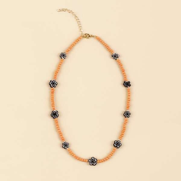 

Flower Decor Beaded Necklace, Multicolor