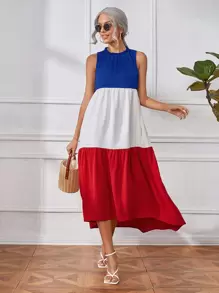SHEIN Colourblock Frill Trim Smock Dress - Multicolor - View 1