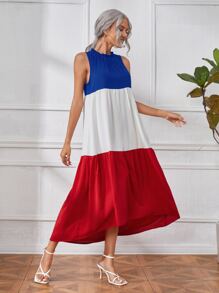 SHEIN Colourblock Frill Trim Smock Dress - Multicolor - View 3