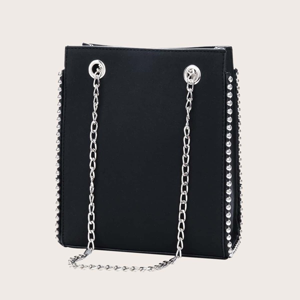 

Studded Chain Tote Bag, Black