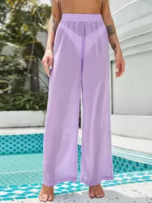Plain Chiffon Cover Up Pants - Lilac Purple - View 3