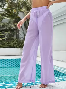 Plain Chiffon Cover Up Pants - Lilac Purple - View 5