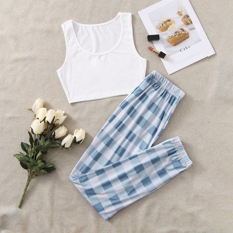 

Gingham Print Tank Pajama Set, Multicolor