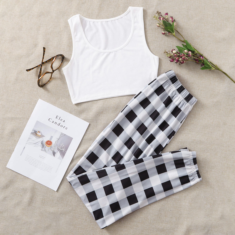 

Gingham Print Tank Pajama Set, Multicolor