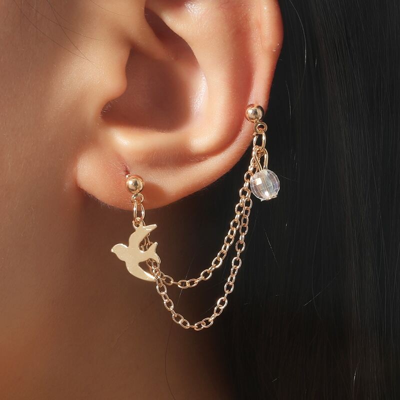 

1pc Bird Layered Chain Earring, Gold