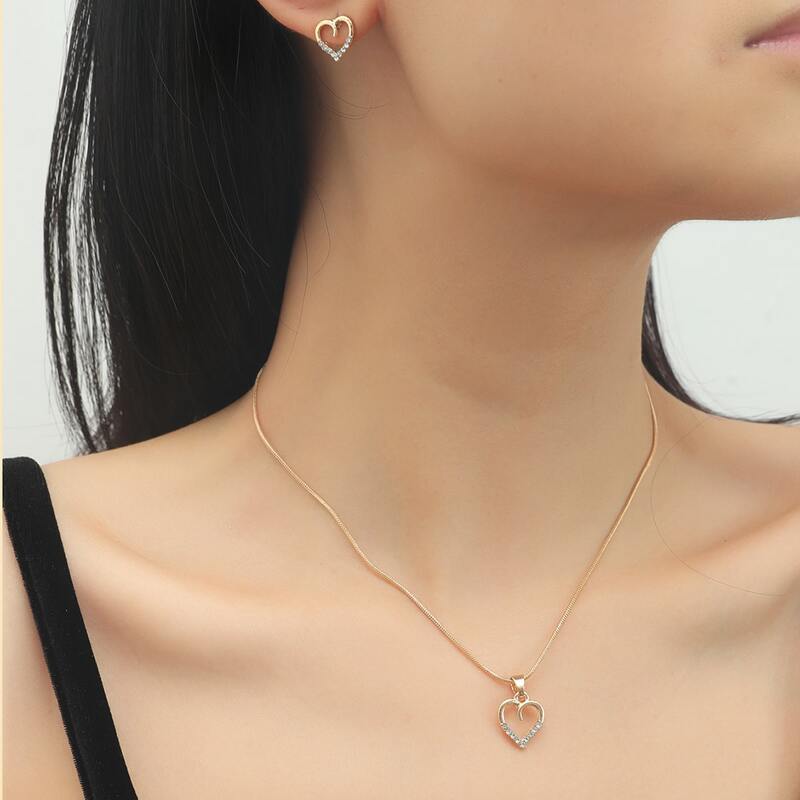 

1pc Heart Pendant Necklace & 2pcs Earrings, Gold