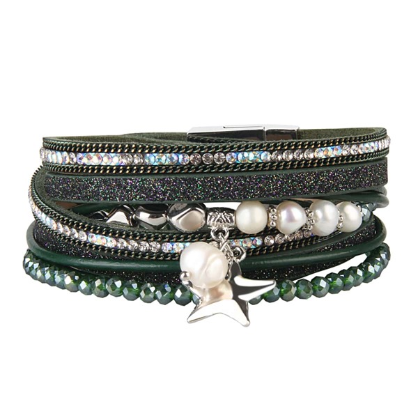 

Faux Pearl Decor Layered Bracelet, Green