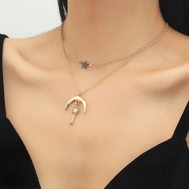 

Rhinestone Decor Layered Necklace, Gold