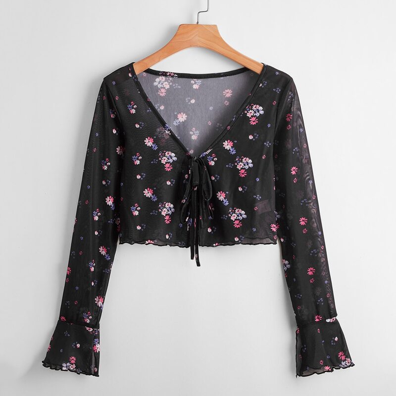 

Ditsy Floral Tie Front Crop Top, Multicolor