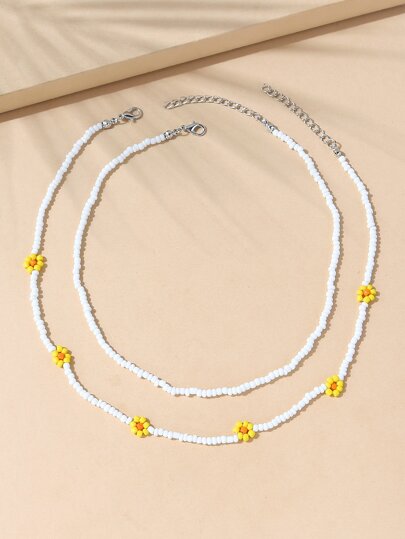 قلادة خرز بسيطة - 2 قطعة