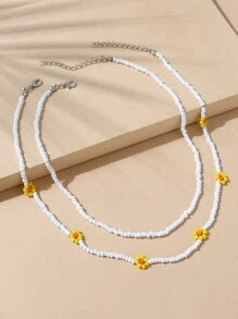 2 chiếc vòng cổ đính cườm đơn giản - trắng - Xem 2