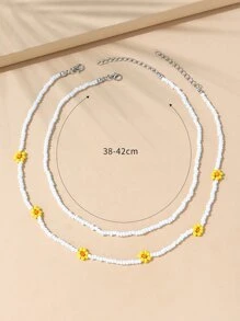 2 chiếc vòng cổ đính cườm đơn giản - trắng - Xem 3