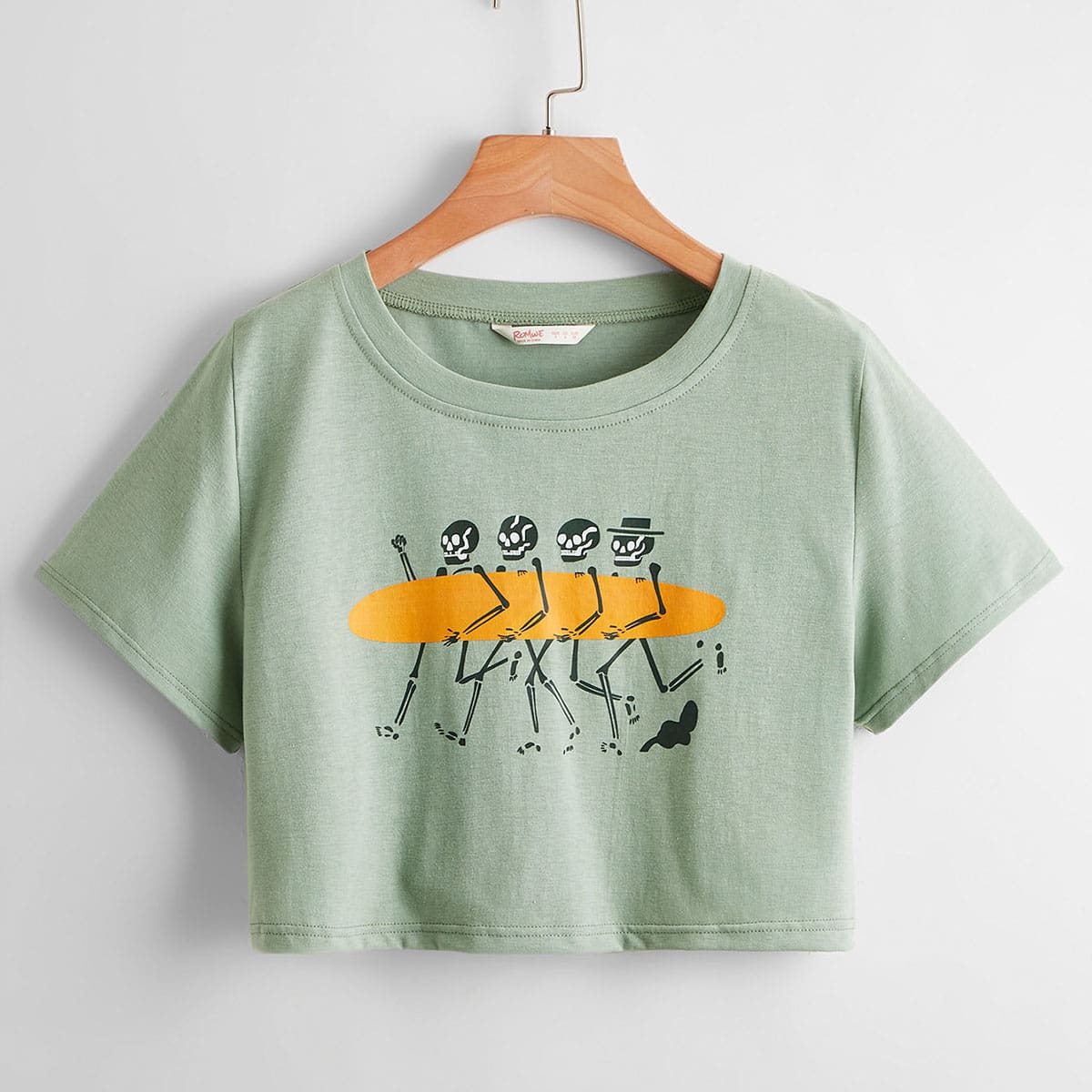 

Skull Graphic Crop Tee, Mint green