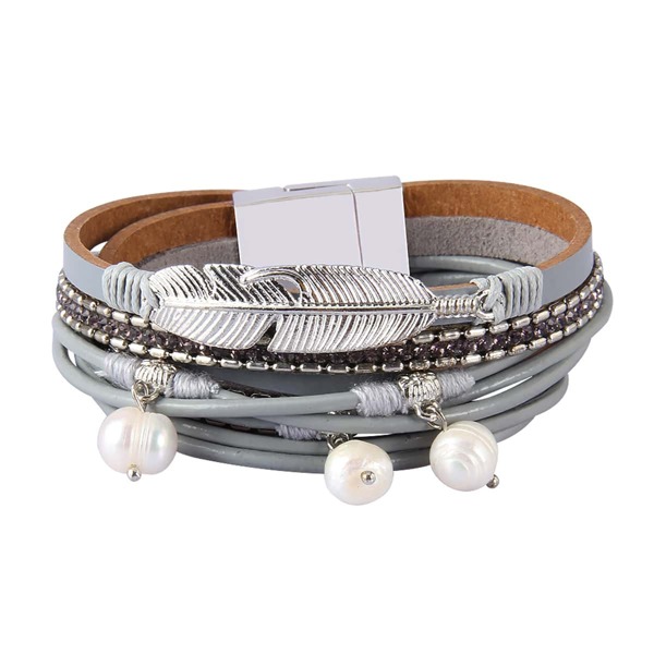 

Faux Pearl Pendant Layered Bracelet, Grey