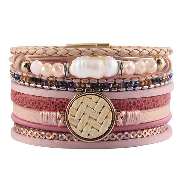 

Faux Pearl Detail Layered Bracelet, Pink