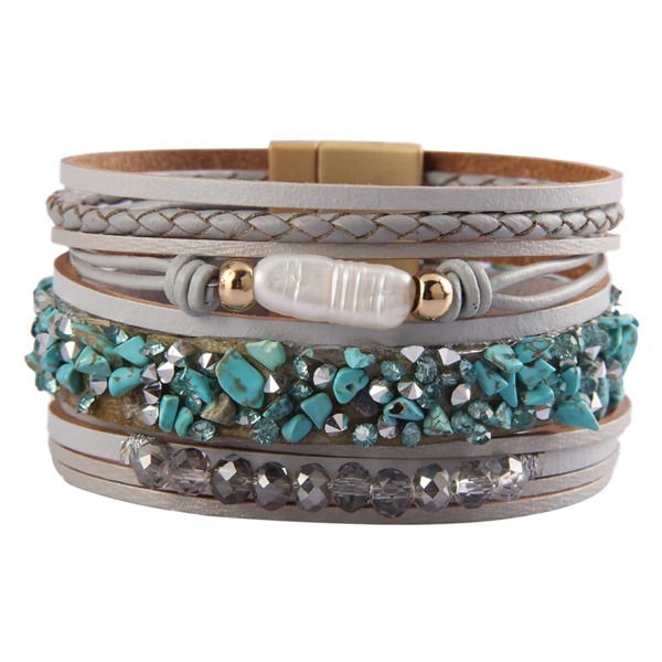 

Stone Decor Layered Bracelet, Grey