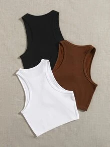 Easithlete 3pcs Rib-Knit Sports Tank Top Workout Tank Tops Fitted Shirt - Multicolor - View 2