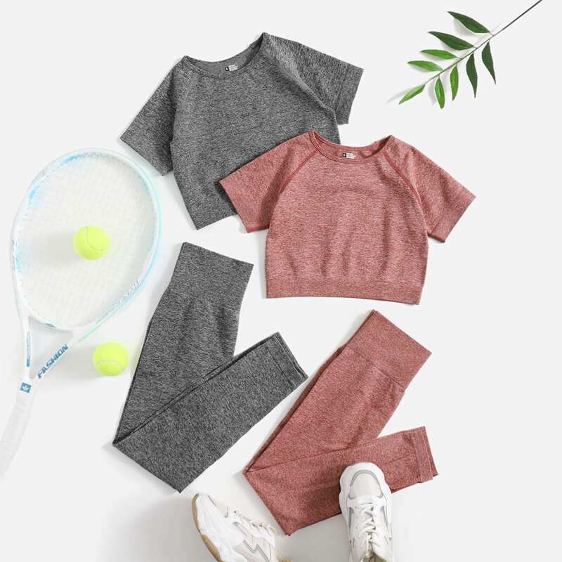 

4pcs Raglan Sleeve Seamless Sports Set, Multicolor