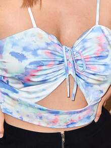 SHEIN Plus Peekaboo Drawstring Ruched Bust Tie Dye Cami Top - Multicolor - View 2