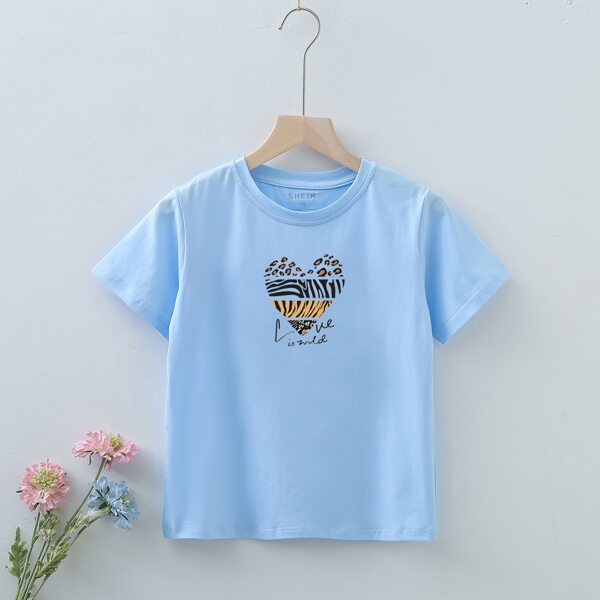 

Heart And Slogan Graphic Tee, Baby blue