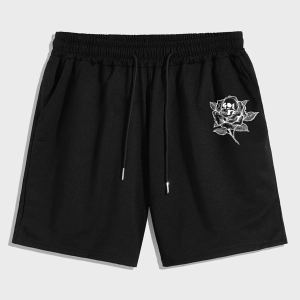 

Guys Floral & Skull Graphic Drawstring Shorts, Black