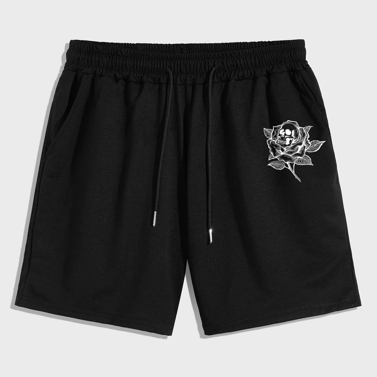 

Guys Floral & Skull Graphic Drawstring Shorts, Black