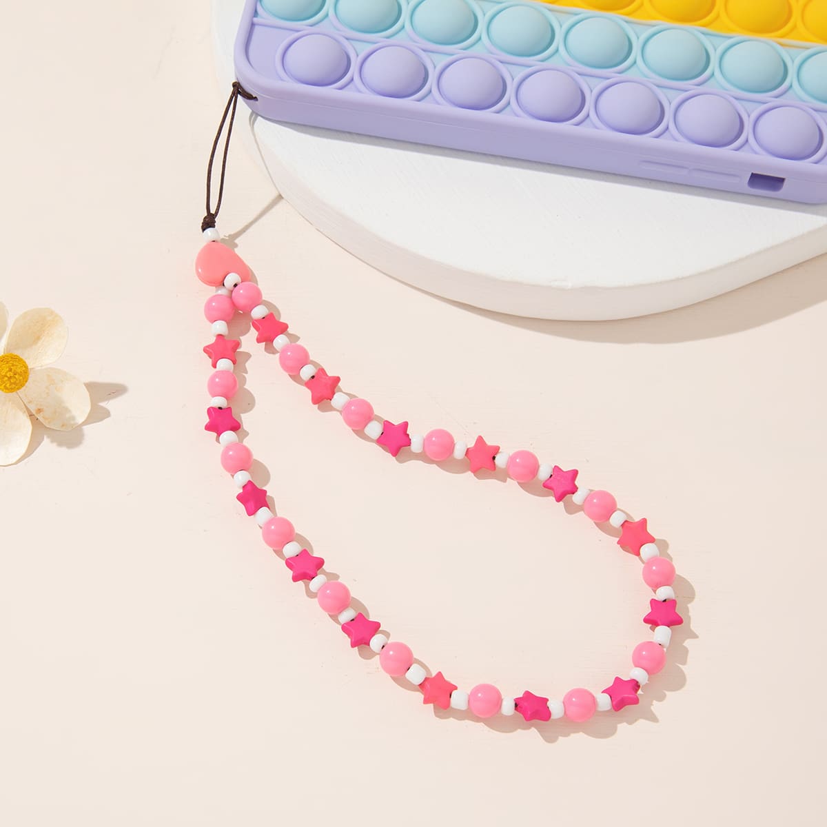 

1pc Star Beaded Phone Lanyard, Pink