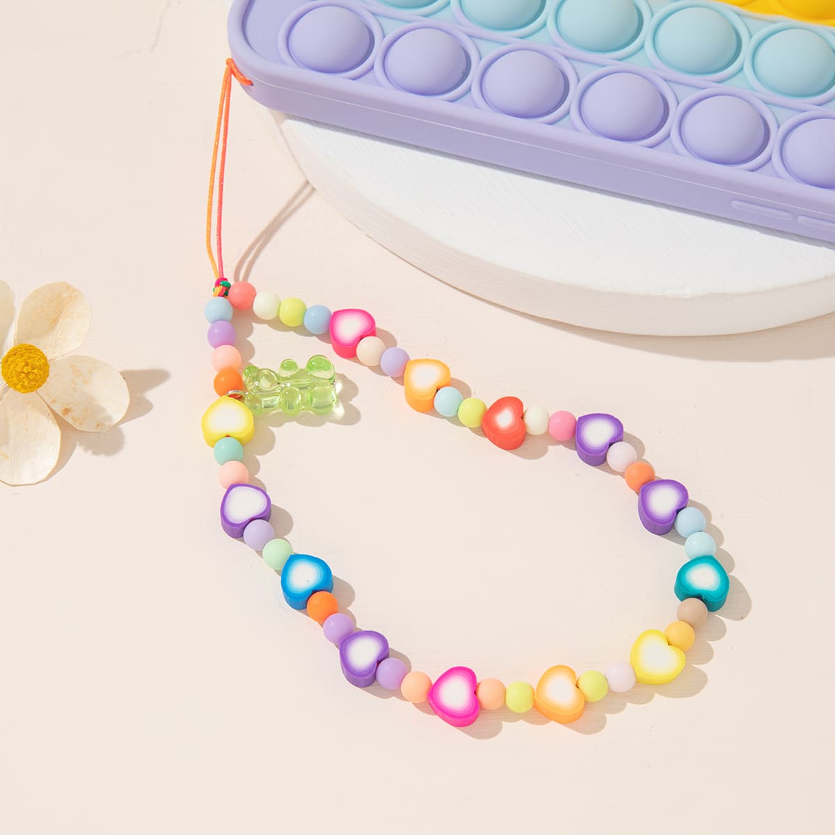 

1pc Heart Beaded Phone Lanyard, Multicolor