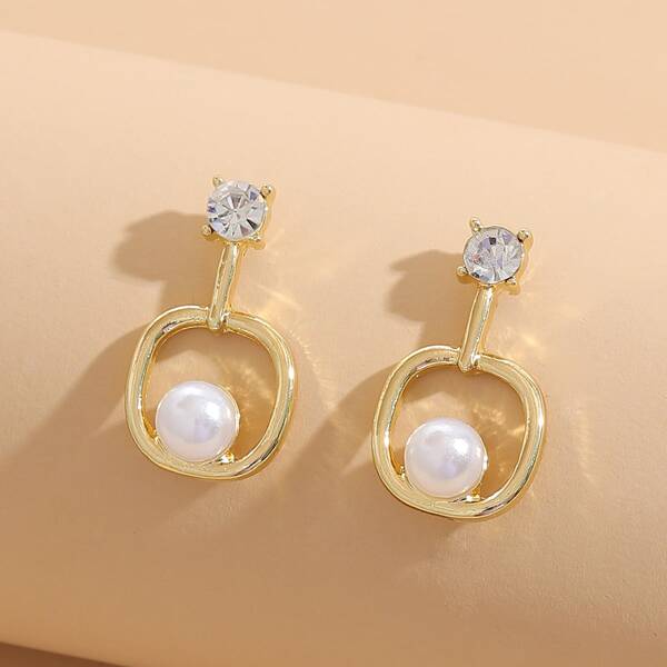 

Rhinestone Decor Stud Earrings, Gold