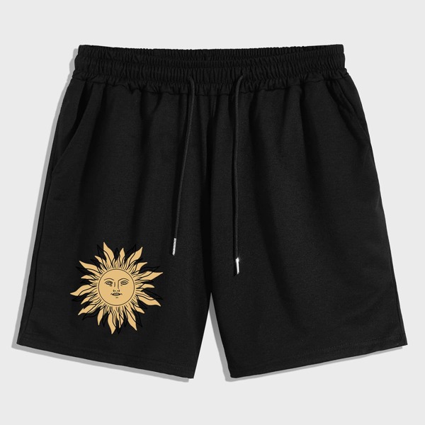 

Guys Sun Graphic Drawstring Shorts, Black