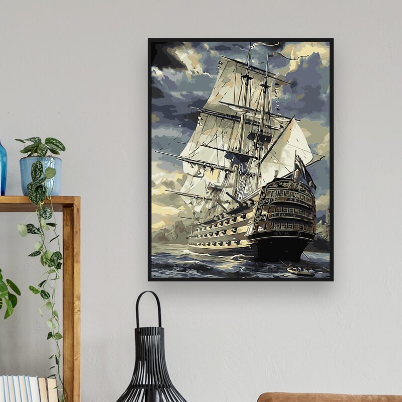 

Sailboat Print DIY Diamond Unframed Painting, Multicolor