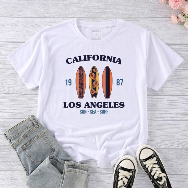 

Letter And Surfboard Print Tee, White