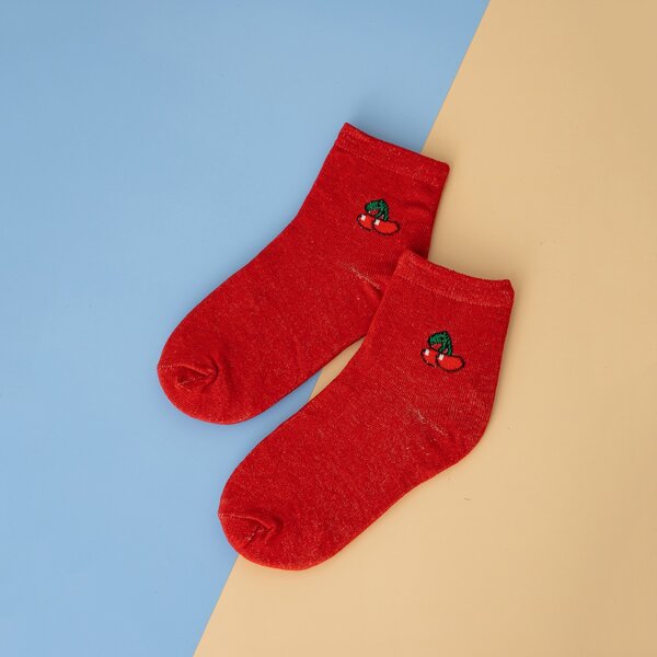 

Cherry Pattern Crew Socks, Red