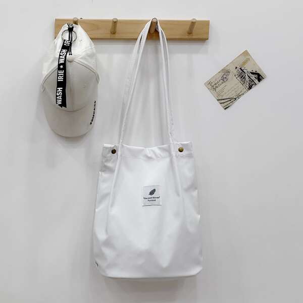 

Letter Graphic Shoulder Tote Bag, White