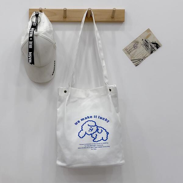 

Cartoon Graphic Tote Bag, White