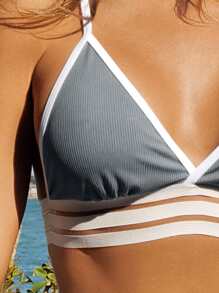 Bikini con mesh en contraste y borde en contraste - Gris - Ver 3