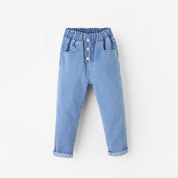 

Toddler Girls Button Front Tapered Jeans, Medium wash