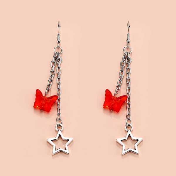 

Star Decor Drop Earrings, Red