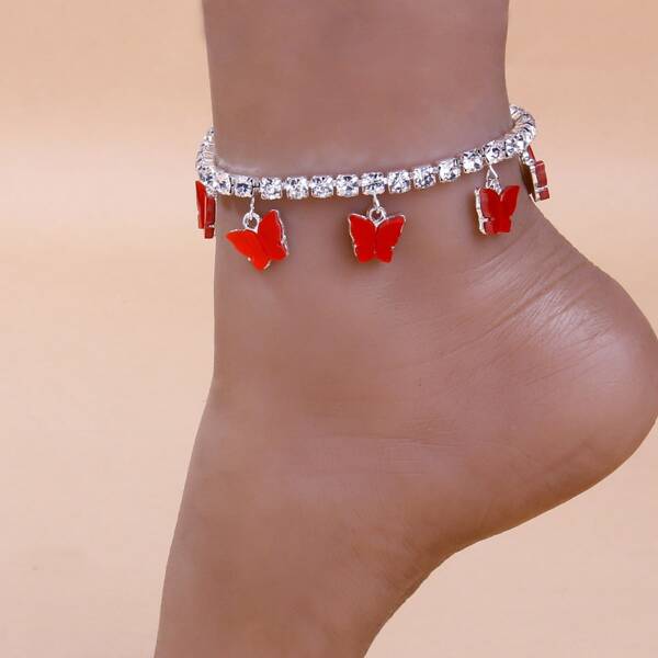 

Rhinestone & Butterfly Decor Anklet, Multicolor