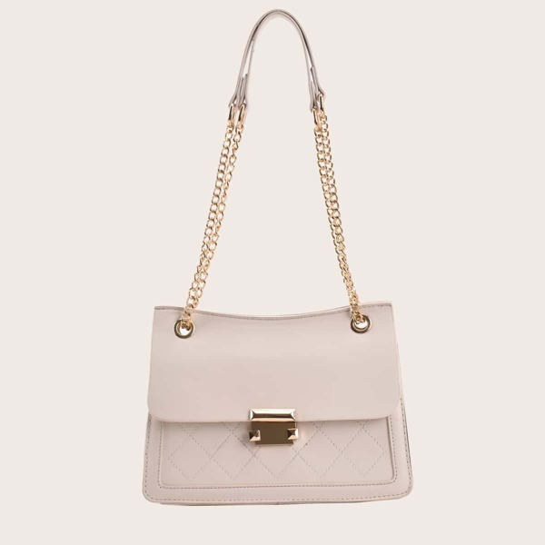 

Metal Decor Quilted Chain Square Bag, Beige